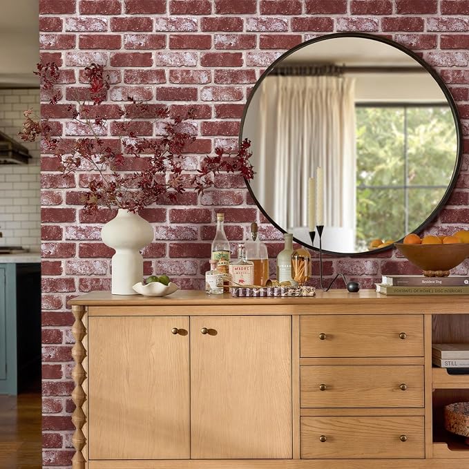 3D Faux Brick Wall Panels Peel and Stick, Designed for Quick DIY | Whitewash Red, 10 Pcs 11.8" x 11.8", Small Brick-Look, Light PVC Fake Brick Covering for Wall Renovation, Cover 9.7 sq ft - Image 8