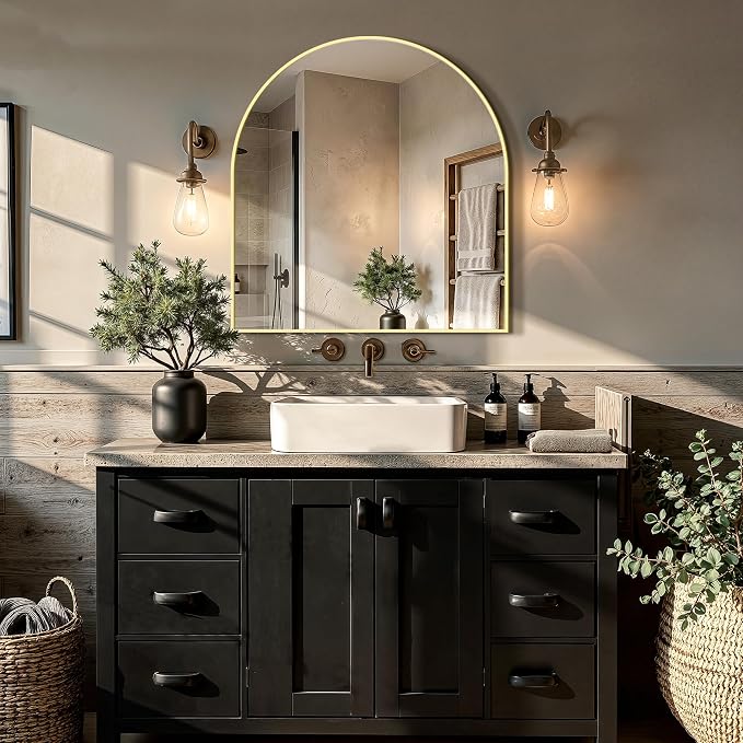 Arched Bathroom Vanity Mirror for Over Sink, 32”x30”, Gold - Image 7