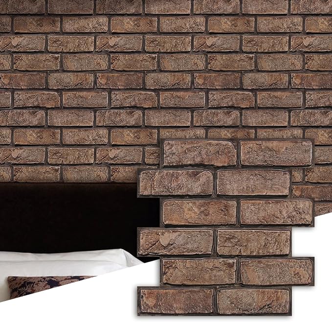 Commomy Faux Brick Wall Panels Peel and Stick Thin PVC 10 Pcs 11.8" x 11.8" | Small Size Thin PVC Quick Wall Covering Home Decor for Kitchen,Fireplace,Home Office (Covers 9.7 sq.ft) by CommomyDecor