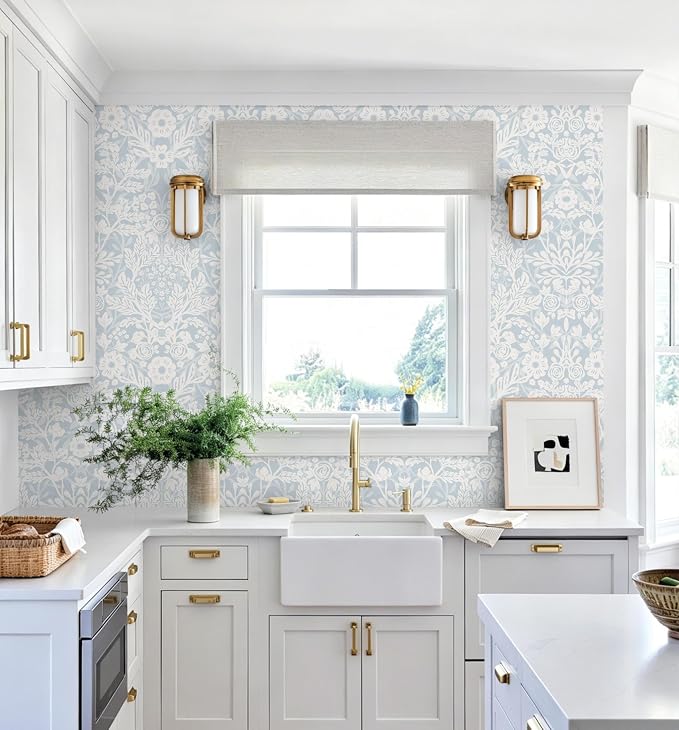 Toduso Blue Peel and Stick Wallpaper Floral Boho Wallpaper Modern Waterproof Contact Paper Removable Self Adhesive Wall Paper for Bedroom Bathroom Kitchen Cabinet Decor Vinyl Roll 17.3" x 393.7" - Image 6