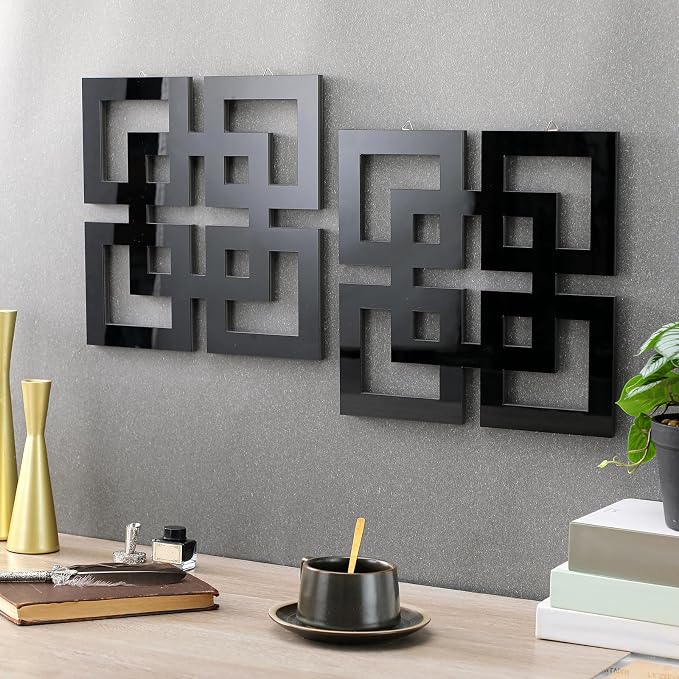 Weysat 2 Pieces Silver Mirrored Wall Decor 11.8 x 11.8, Black, Mirrored - Image 2