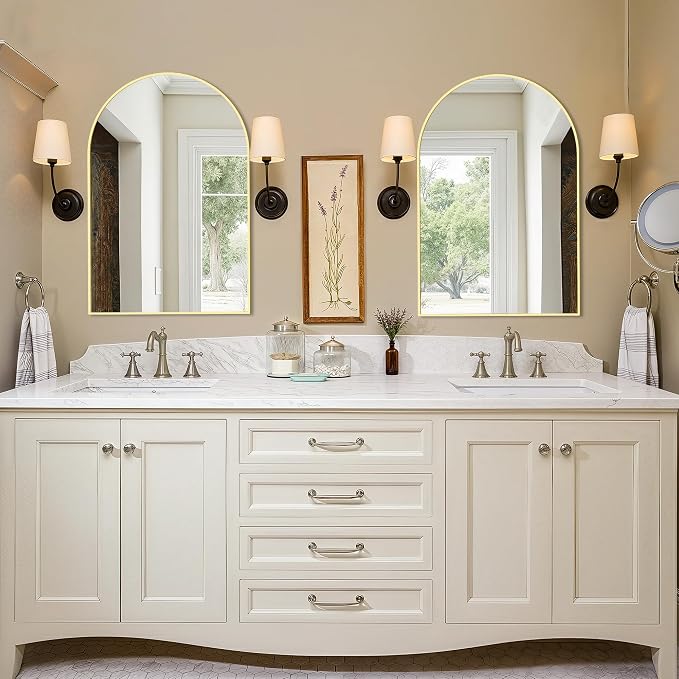 Arched Bathroom Vanity Mirror for Over Sink, 2 Pack 30”x20”, Gold - Image 7