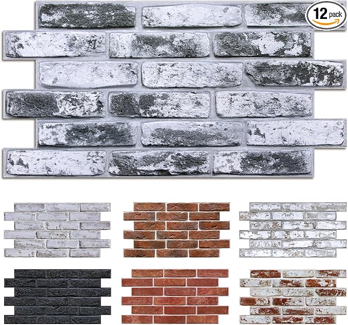 Commomy Faux Brick 3D Wall Panels Peel and Stick 12 pcs of 22.8" x 11.8" | Thin & UrltraLight PVC Printable Wash Grey Brick Wall Panels for Bedroom,Living Room,TV Background (Covers 22.48 sq.ft) by CommomyDecor