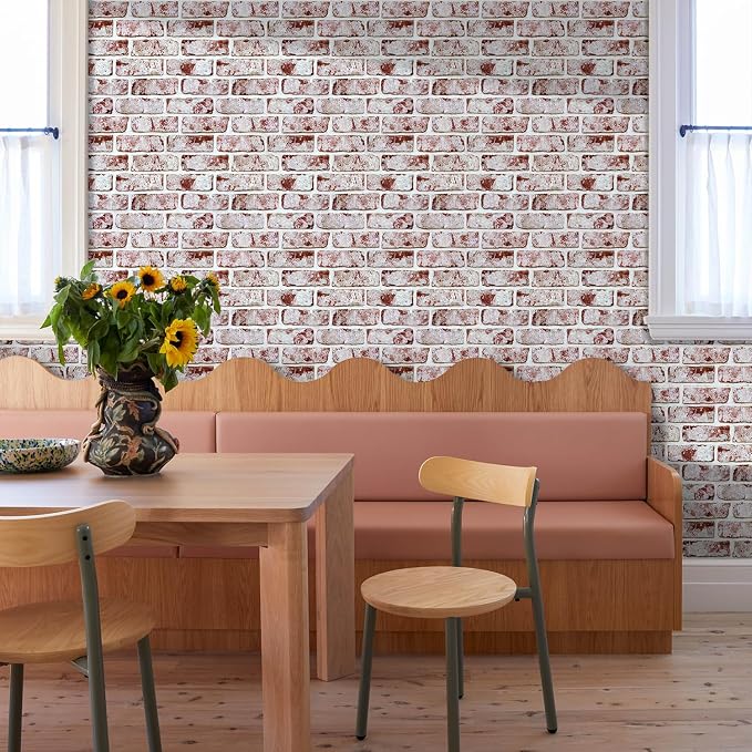 Commomy Faux Brick Wall Panels Peel and Stick Thin PVC 10 Pcs 11.8" x 11.8" | Small Size Thin PVC Fake 3D Brick Wallpaper for Kitchen,Fireplace,Home Office,Wall Covering Decor(Covers 9.7 sq.ft) - Image 2