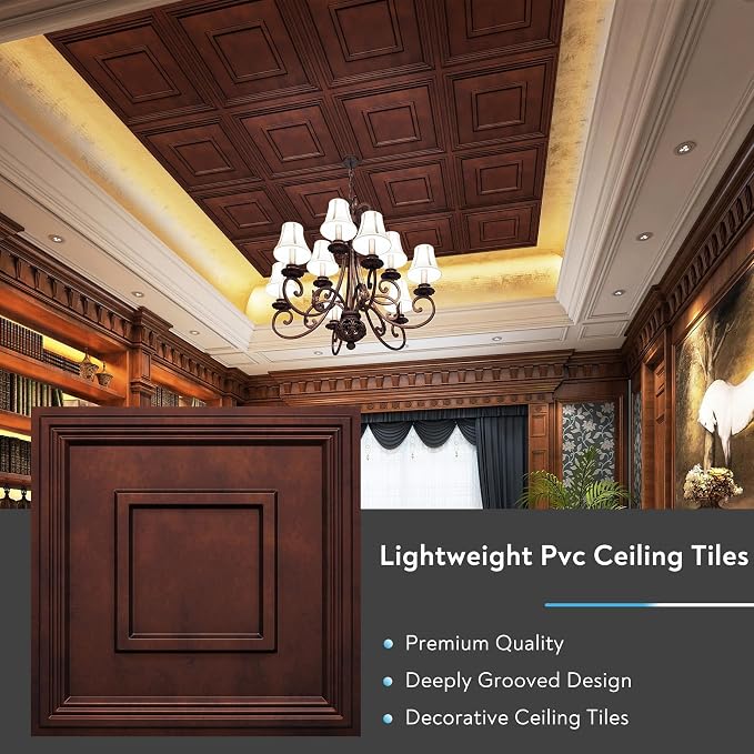 STICKGOO Glue Up Ceiling Tiles, 24x24 Inch PVC Decorative Drop Ceiling Tile Antique Copper 48 Sq. Ft, Pack of 12 Tiles - Image 4