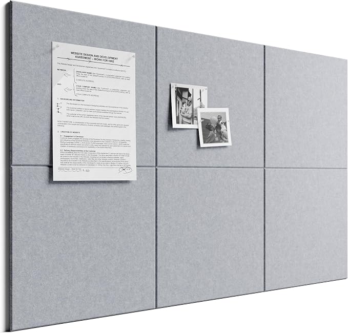 Bumusty 36"x 24" Large Felt Bulletin Board Tiles, Soft Gray | 6-Pack Cork Board Alternative, Wall Decor, 30 Pushpins, 30 Adhesive Tabs, Vision Board, Office, Classroom, Home, Dorm by BUMUSTY