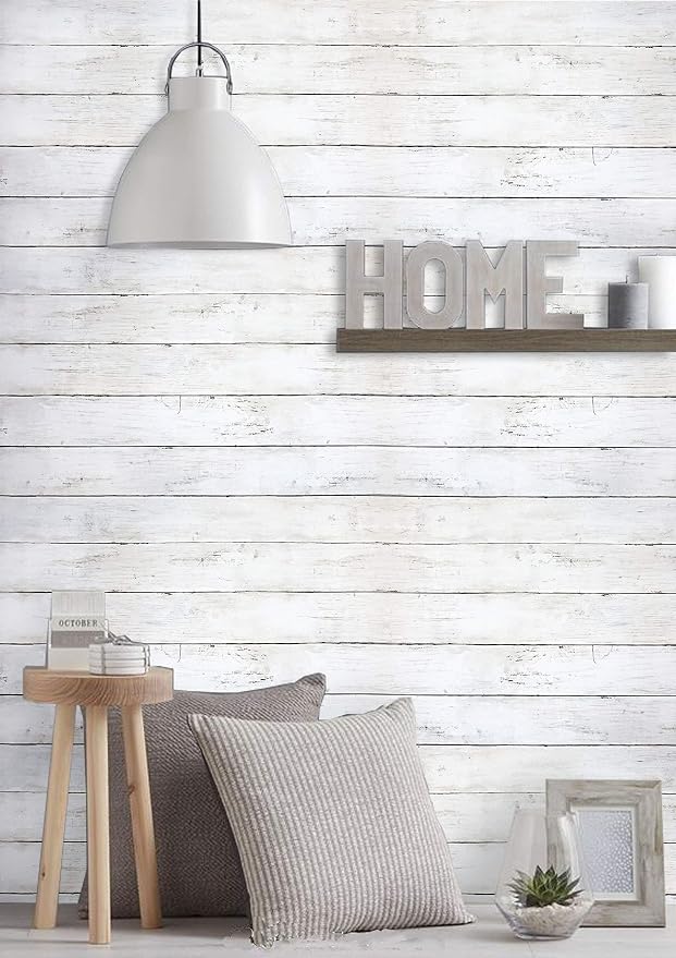CiCiwind 590 in x17.7 in White Wood Peel and Stick Wallpaper Removable Vintage Wood Plank Wall Paper Self Adhesive Decorative Wall Covering - Image 4