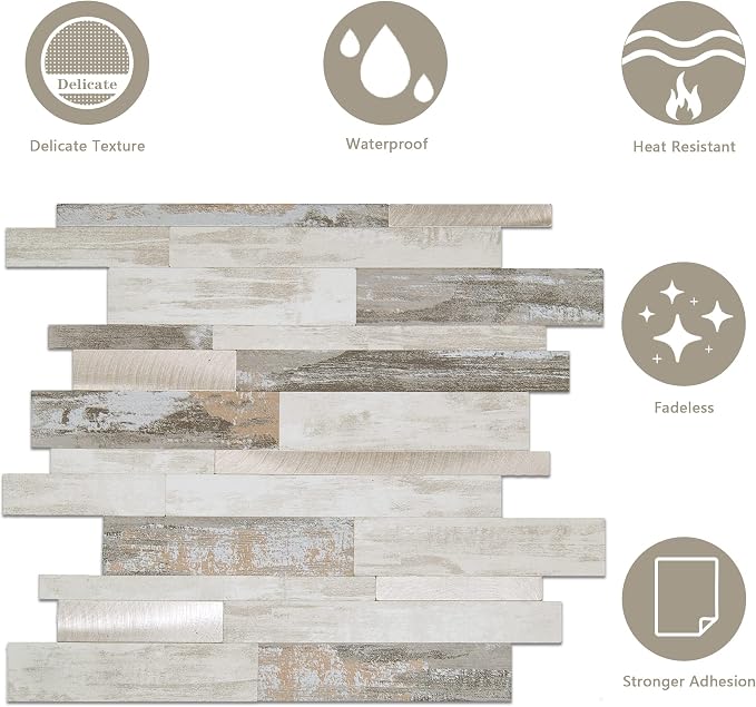 KASARO Peel and Stick Marble Backsplash Tile, 10 Sheets, Collage Marble with Printed Stone Pattern, Self-Adhesive Wall Tile for Kitchen, Bathroom, Fireplace, RV (11.8” x 14”) - Image 6
