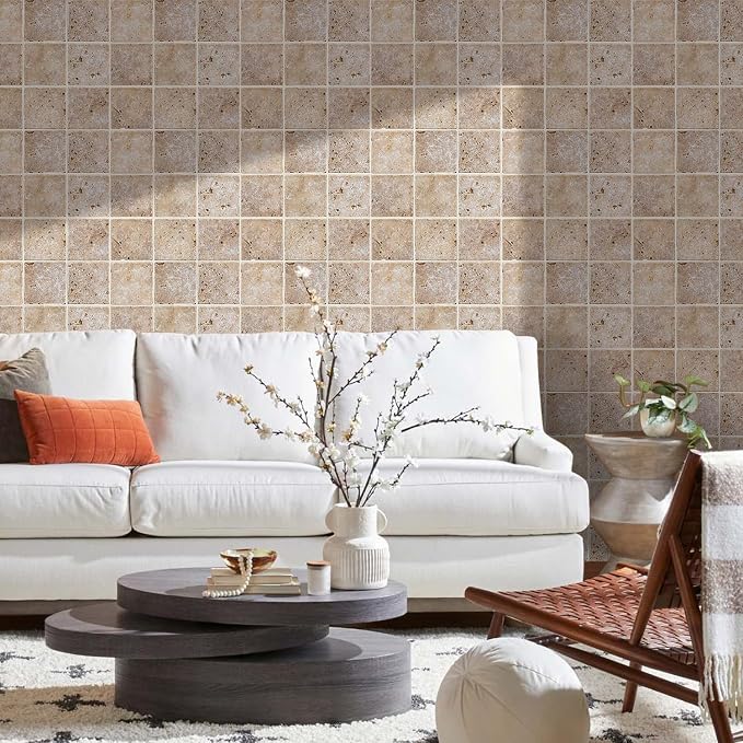 COMSTICKC 3D Faux Stone Wall Panels Peel and Stick, 10 Pcs 11.8" x 11.8" | Beige/Brown, Not Real Stone Wallpaper, Fake Stone Tile Wall Sticker Covering for Quick DIY Wall Upgrades, Cover 9.7 sq ft - Image 5