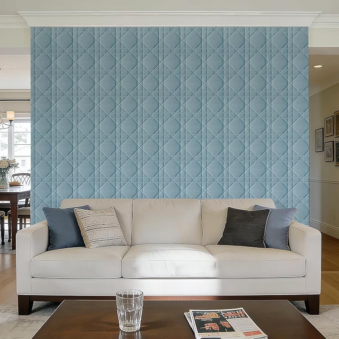 Velvet 3D wall Panels for Interior wall Decor Peel and Stick, Soundproof Geometric Textured 3D Wall Panels for Living Room, Bedroom, TV Background 17.7" x 17.7" 12pcs (Sky Blue) - Image 4