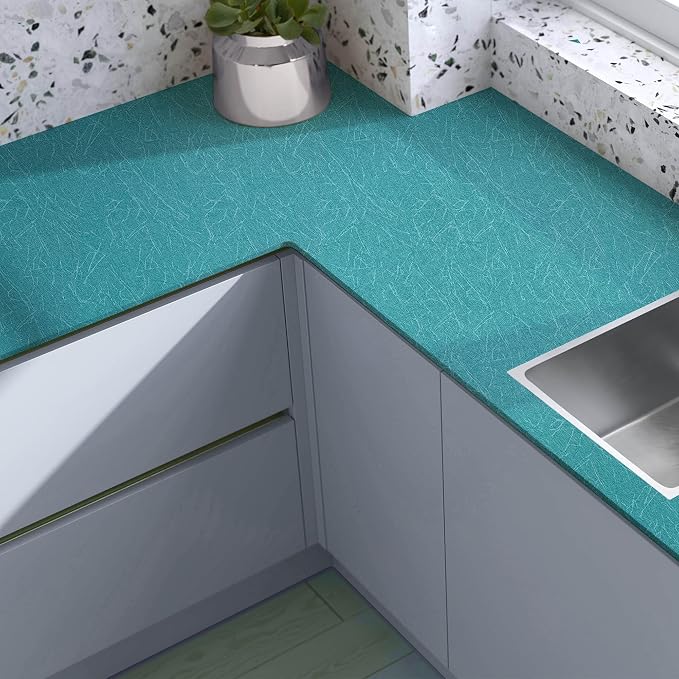 Teal Peel and Stick Self Adhesive Wallpaper Countertop Contact Paper | Removable Waterproof Bathroom 15.7" X 118" Kitchen Vinyl Wrap for Cabinet Countertops Wall Counter Top Paper - Image 4