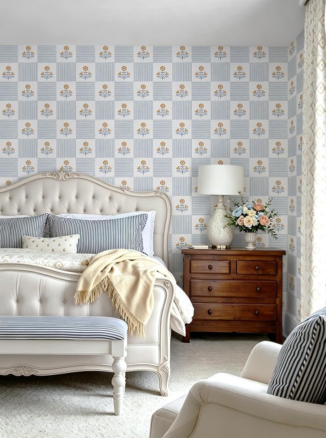 Guvana Blue Floral Peel and Stick Wallpaper Boho Contact Paper Vintage Floral Self-Adhesive Removable Waterproof Wallpaper Renter Friendly 394"×17.3" for Bedroom Livingroom Hallway Cabinets Drawer - Image 7