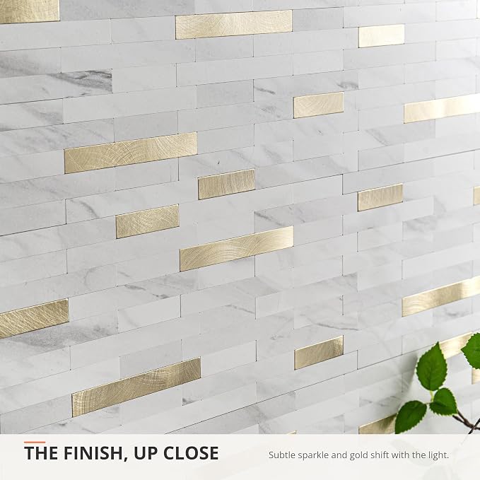 StyloVue 20 Sheets Peel and Stick Backsplash for Kitchen, Sparkle White Marble Look with Gold Metal, Glossy Finish, Stick on Tile for Kitchen Backsplash, RV, Fireplace - Image 7
