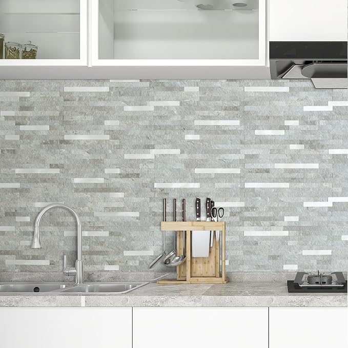 AULIGET 2 Sheets Mountain Rock Peel and Stick Backsplash, PVC Mixed Metal Gold Wall Tile Stick on Backsplash for Kitchen and Bathroom - Image 6