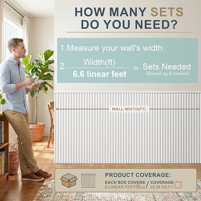 Wainscoting Panels for Living Room, Bedroom,Dining Room & Hallway | 17PCS 39 x 5 Inch Decorative White PS Waterproof Board and Batten Wall Panel for Interior Wall Décor- Covers 22.43 Sq.Ft - Image 9