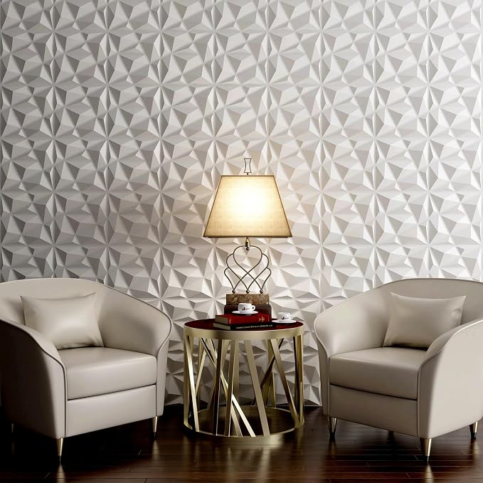 MIX3D 33 Pack 3D Wall Panels, Modern Diamond Textured Design for Interior Wall Decor in Living Room Bedroom Game Room Office Hotel, White, 12'' x 12'' Cover 32 Sq. Ft - Image 2