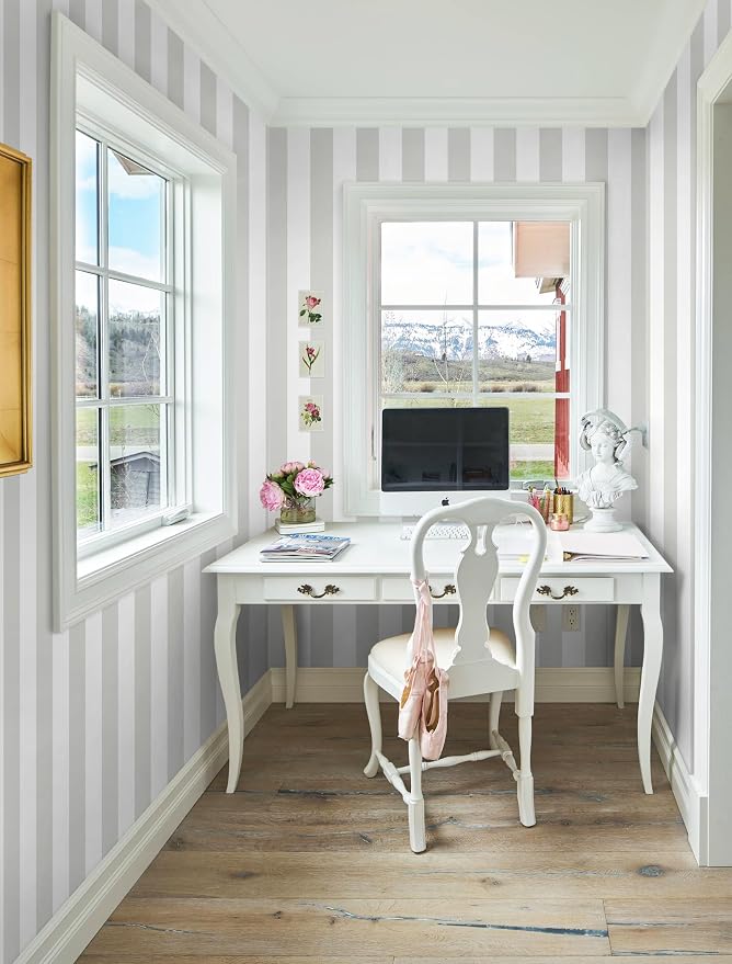 Guvana 17.7"x472" Grey and White Peel and Stick Wallpaper Striped Contact Paper Modern Self-Adhesive Wallpaper Gray Striped Waterproof Wall Paper for Bathroom Bedroom Decor - Image 5