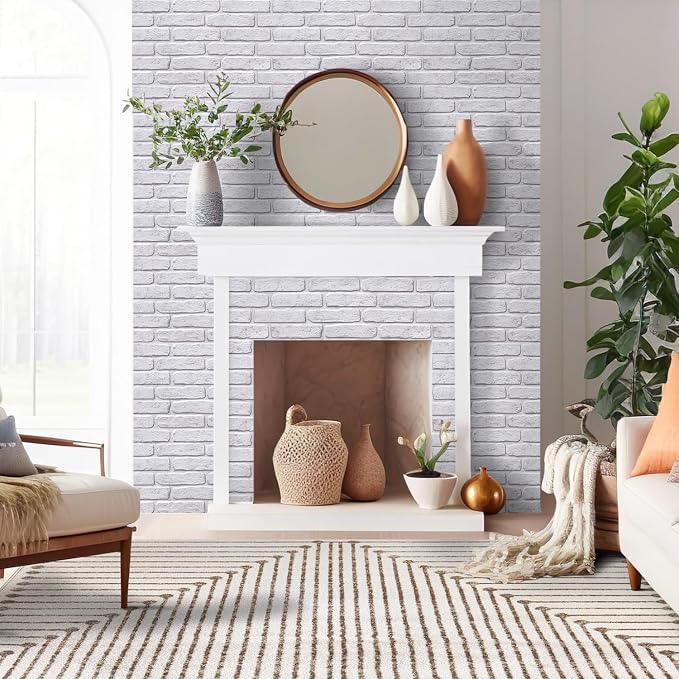Commomy Faux Brick 3D Wall Panels - Not Real Brick 12 pcs of 22.8" x 11.8" | 22.8" x 11.8" Peel and Stick Tile Whitewash Brick Textured for Kitchen,Bedroom, Living Room（Covers 22.48 sq.ft） - Image 7