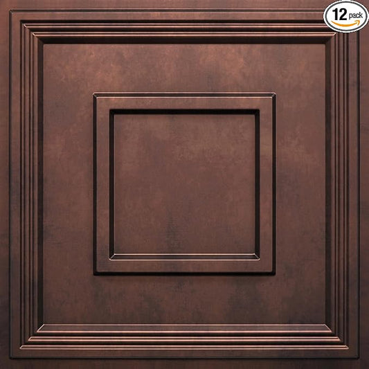 STICKGOO Glue Up Ceiling Tiles, 24x24 Inch PVC Decorative Drop Ceiling Tile Antique Copper 48 Sq. Ft, Pack of 12 Tiles by STICKGOO