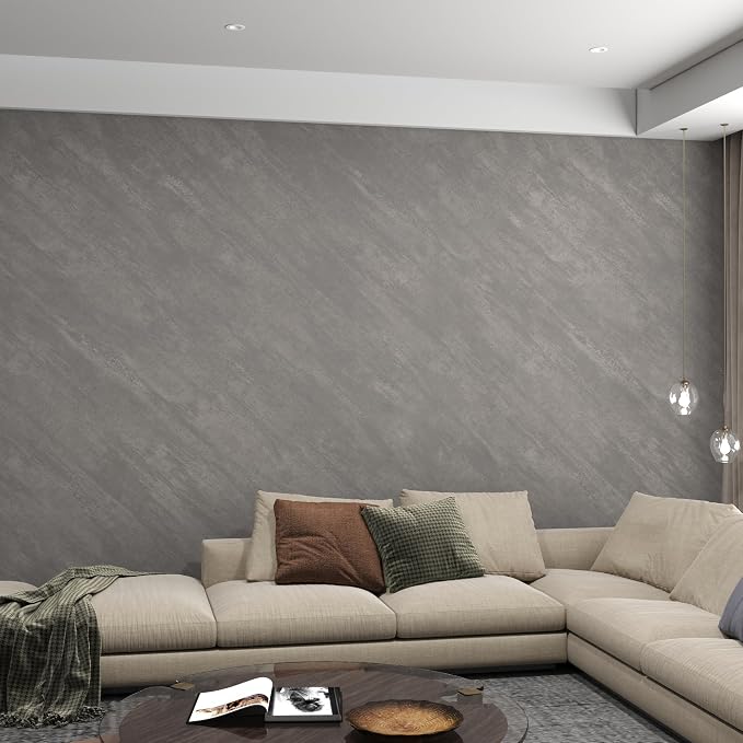 3yecao 31"×354" Large Size Wide Thick Grey Concrete Wallpaper Peel and Stick Removable Grey Concrete Cement Contact Paper Matte Textured Wall Sticker for Bedroom Bathroom Garage Coffee Room Walls - Image 2