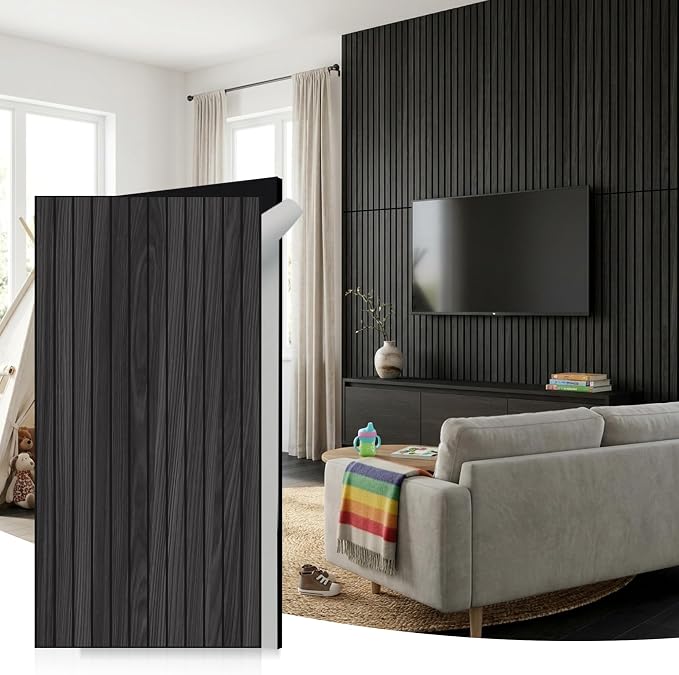 WoveN SounD Acoustic Wall Panels, Black Oak, 10 Pack, 47.2x23.6 in | Self-Adhesive, Peel and Stick, NRC 0.95, Premium Sound, Echo Proof, Slat Decor, Studio, Home, Office, Media Room by WovenSound