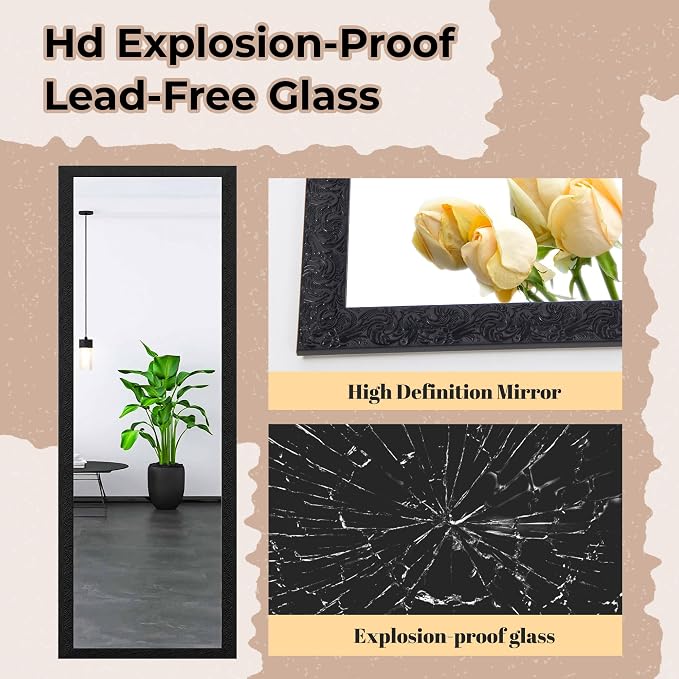 LFT HUIMEI2Y Door Mirror Full Length, Wall-Mounted Mirror Black 50" x14" - Image 4