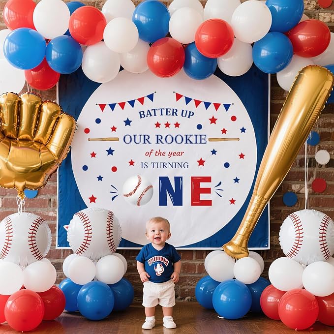 LHIUEM Baseball Themed First Birthday Arch Decals Batter UP Our Rookie of THE YEAR IS TURNING ONE Inspiration Quotes Stickers 1st Year Happy Birthday Sign for Baseball Theme Party Backdrop Baby Shower - Image 6