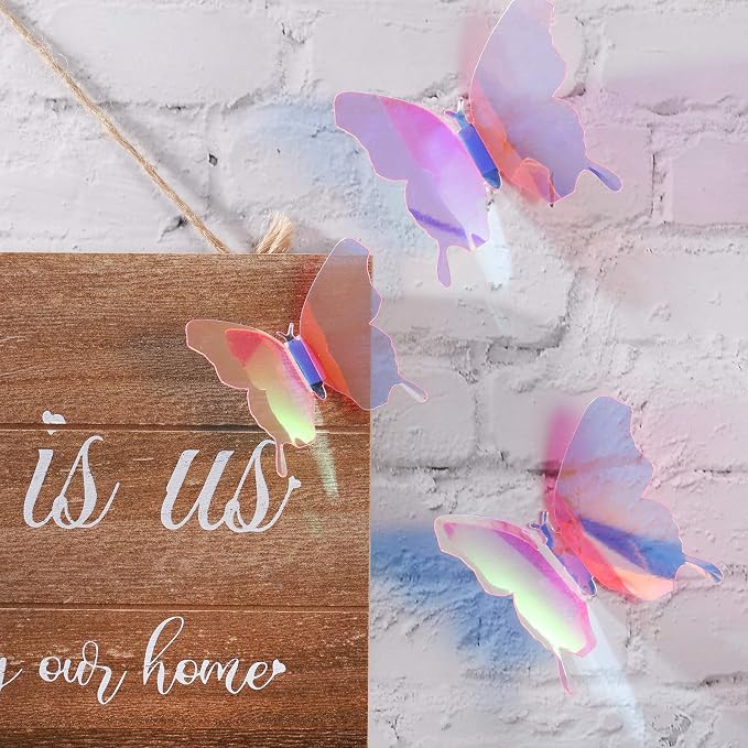 BBTO 48 Pcs 3D Butterfly Mirror Wall Decor,Transparency Colorful Pink | Butterfly Stickers,3 Sizes,for Birthday Party Cake,Room Nursery Bathroom Wall Decor,Removable Peel Stick,Reflective - Image 4