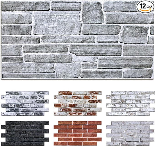 Commomy Faux Stone 3D Wall Panels Peel and Stick - 12 pcs 22.8" x 11.8" | Thin & Urltra PVC Fake Stone Textured Wall Panels for Interior Tile Bedroom,Living Room,TV Background (Covers 22.48 sq.ft) by CommomyDecor