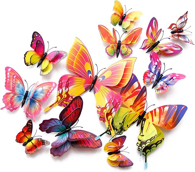 OPSEAM 3D Butterfly Wall Decor Butterfly Decorations Stickers with Magnets | 48 PCS Multiple Colour,12 Styles Double Layer Butterfly for Classroom Decoration,Locker Refrigerator, Reusable,Waterproof by Opseam