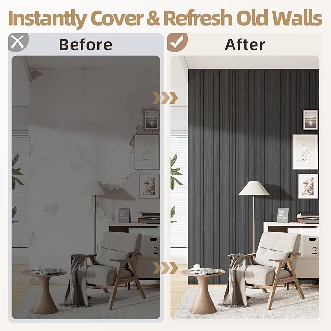 Peel and Stick Wood Slat Wall Panels 3D PVC Faux Black Wood Grain Wallpaper | 15.75"x118" Soundproof Wall Panels with Self Adhesive, Wall Coverning for Accent Walls Ceiling Bedroom Bathroom Kitchen Decor - Image 7