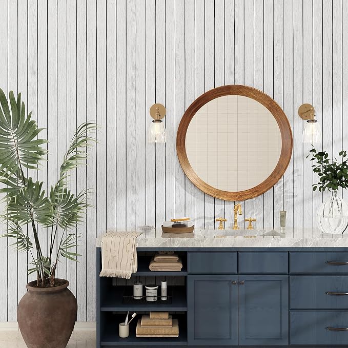 VEELIKE Whitewashed Wood Slat Wall Panels Peel and Stick Wood Wall Panel for Interior Wall Decor TV Background 118''x30'' Wide Foam Slat Vinyl Roll Wooden Contact Paper for Bedroom Living Room Ceiling - Image 6