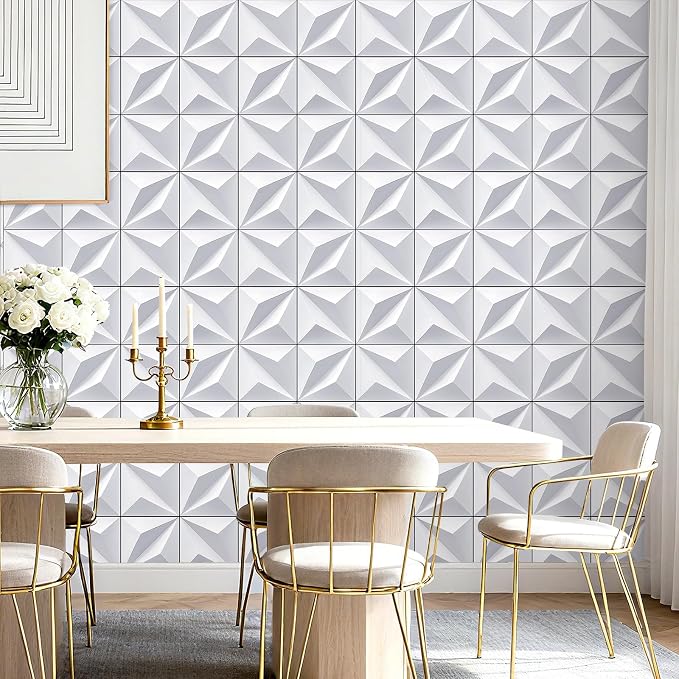 YENHOME Modern White 3D Geometric Peel and Stick Wallpaper 17.5"X118" Embossed Self-Adhesive Wall Panels Tear-Resistant Removable Vinyl for Living Room, Bathroom, Cabinet Renter Friendly Decor - Image 7