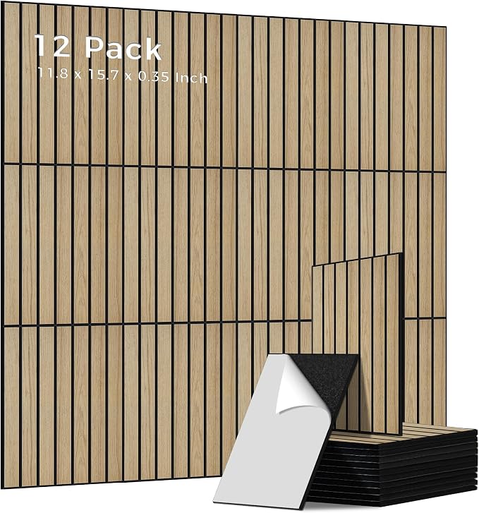 12 Pack Acoustic Panels, 11.8”x15.7”x0.35” Soundproof Panels,Teak | Simulated PVC Wood Grain Finish,Peel and Stick Wall Panels,100% Polyester Fiber Soundproof Wall Panel for Interior Wall Decor by AUTORIFIC