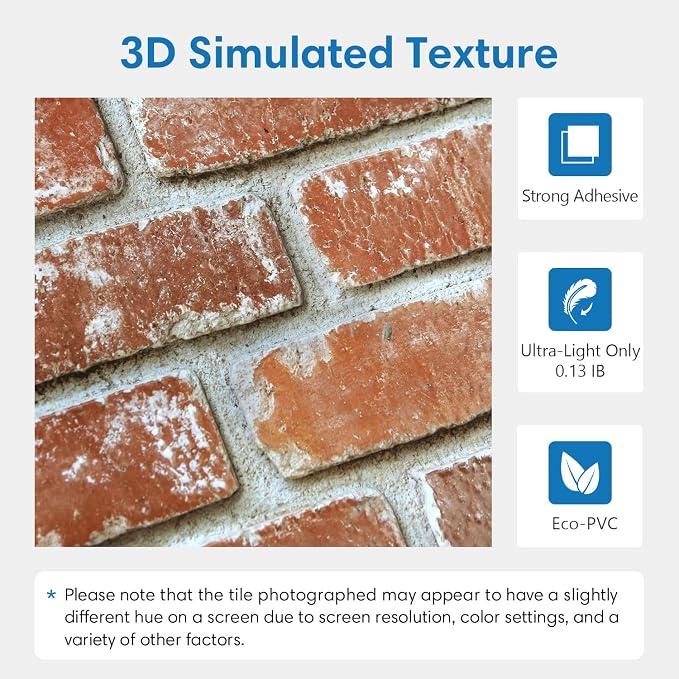 COMSTICKC 3D Faux Brick Wall Panels Peel and Stick | 10 Pcs of 12"X12", Small Size Thin PVC Fake Brick Wall Covering, Not Real Brick, Orange Red, for Quick DIY Wall Upgrades - Image 3