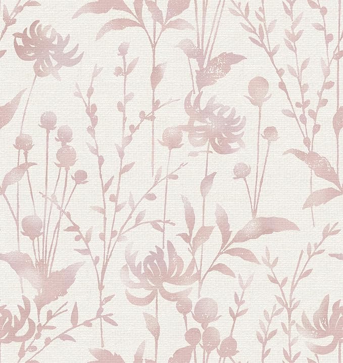 HeloHo Peel and Stick Wallpaper Pink Floral Leaf Wall Paper Self Adhesive Removable Waterproof Contact Paper for Living Room Bedroom Decor 16.1" X 394" by HeloHo