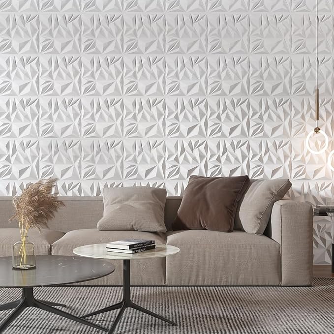 Art3d 50-Pack Modern Diamond Textured 3D Wall Panels, 12 x 12 in, White | Light PVC, Waterproof, Scratch Proof, Decorative Wall, Ideal for Home, Office & Commercial Spaces - Image 2