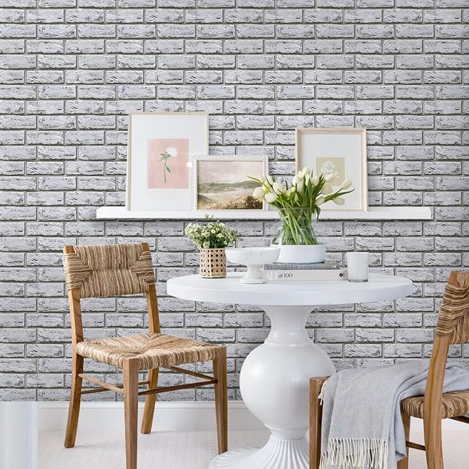 Commomy Faux Brick Wall Panels Peel and Stick Thin PVC 10 Pcs 11.8" x 11.8" | Small Size Thin PVC Quick Wall Covering Home Decor for Kitchen,Fireplace,Home Office (Covers 9.7 sq.ft) - Image 3