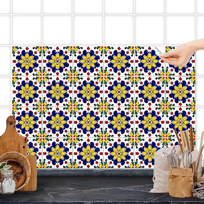 Wall Tiles Peel and Stick Waterproof - 24 Pcs (6x6 Inch) Wall Stickers Backsplash Decals for Kitchen, Bathroom, Removable Self-Adhesive Vinyl Art with Bohemian Patterns - Image 4