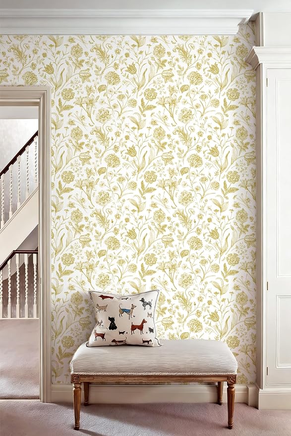 Floral Peel and Stick Wallpaper Gold Contact Paper 17in x 118in | Botanical Wallpaper Vintage Contact Paper Black Flower Removable Wall Paper for Bathroom Bedroom Boho Self Adhesive Vinyl - Image 8