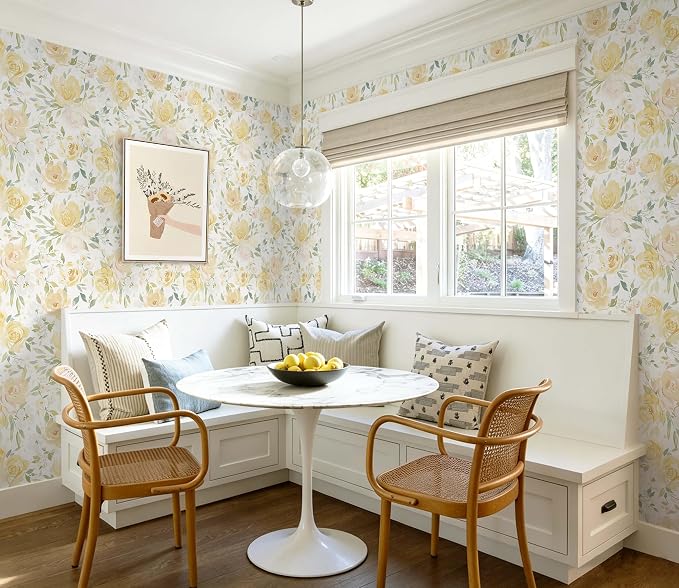 Heroad Yellow Peel and Stick Wallpaper Floral Contact Paper 17.3''x393'' Large Flower Wallpaper Watercolor Removable Self-Adhesive Wall Paper for Cabinets Bedroom Bathroom Waterproof Stick on Walls - Image 9