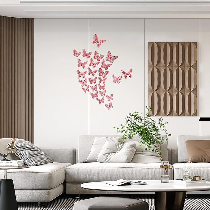SAOROPEB 3D Butterfly Wall Decor 48 Pcs Blood Red Butterfly Decorations | 4 Styles 3 Sizes, Butterfly Birthday Decorations Butterfly Party Decorations Cake Decorations, Removable Stickers - Image 2