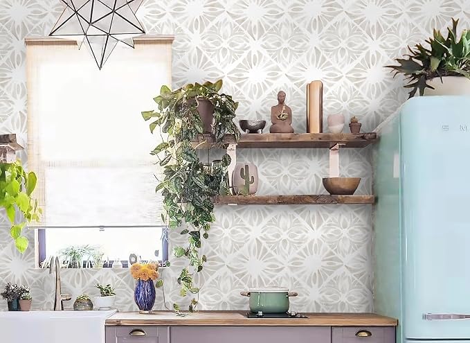 Geometric Peel and Stick Wallpaper Boho 197 "x16.1 White and Gray Wallpaper White Contact Paper Removable for Bedroom Waterproof Removable Shelf Liner Decal Vinyl Roll - Image 4