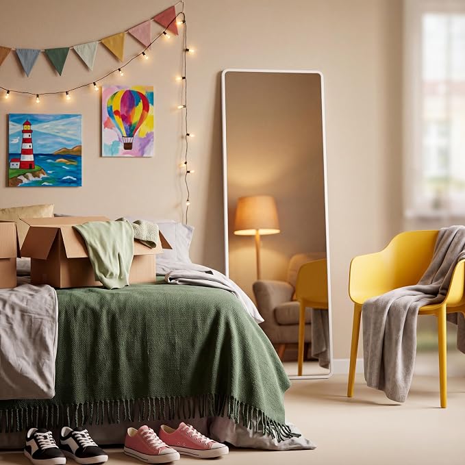 Thyle Over The Door Mirror 16x48'' Full Length Dorm White Mirror with Adjustable Hooks Wall Mounted for College School Classroom Affirmation Station Back Door Bedroom Entryway Long Body - Image 7