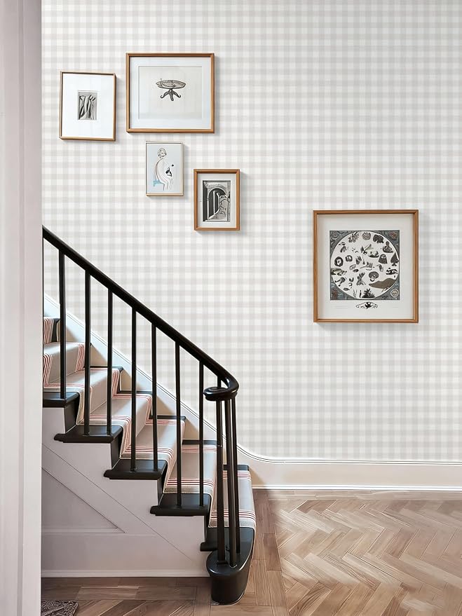 Heroad Plaid Peel and Stick Wallpaper Neutral Checkered Contact Paper Boho Beige Wall Paper Modern Removable Wallpaper for Bedroom Kitchen Cabinets Farmhouse Self Adhesive Decor Vinyl 17.3"x78.7" - Image 4