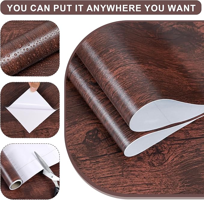 Wood Contact Paper Red Brown Faux Wood Peel and Stick Wallpaper Vintage Removable Self Adhesive Wooden Wallpaper Woods Grain Contact Paper for Countertops Cabinets Walls 17.3"x400" - Image 2