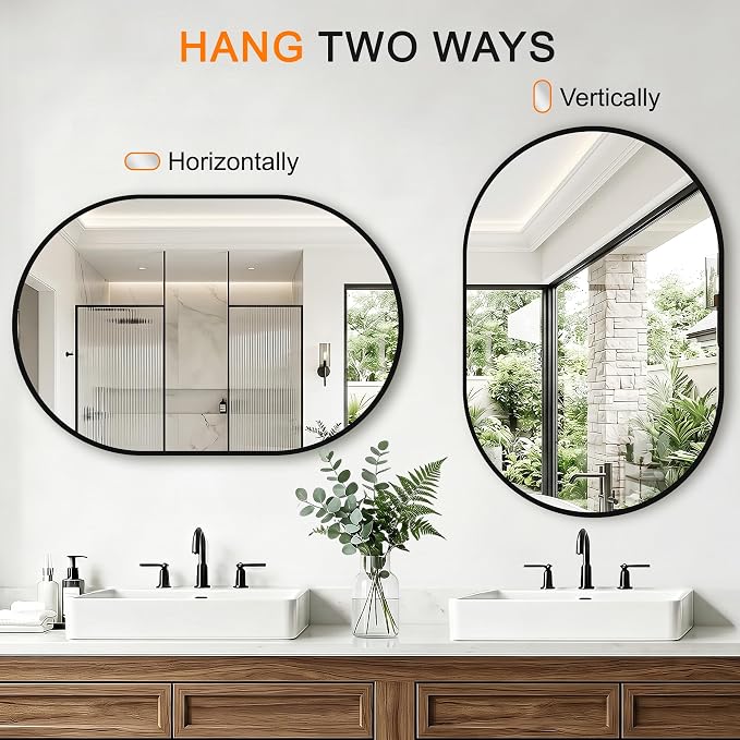 Oval Bathroom Mirror, 2 Pack 20"x30" Black Vanity Mirror for Over Sink - Image 3