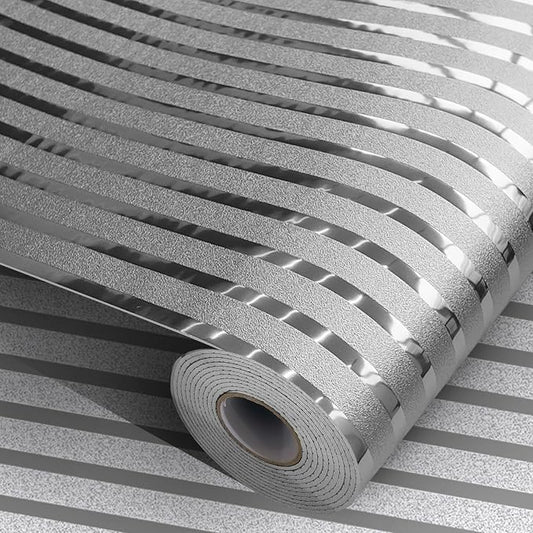 2mm Thick Peel and Stick Wallpaper Mirror Stripe Texture Vinyl Wall Panels | 23.62" x 110.24" Silver Self Adhesive Waterproof Renter Friendly Wall Paper Roll for Foyer Coffee Shop Decor by MANONIRIA