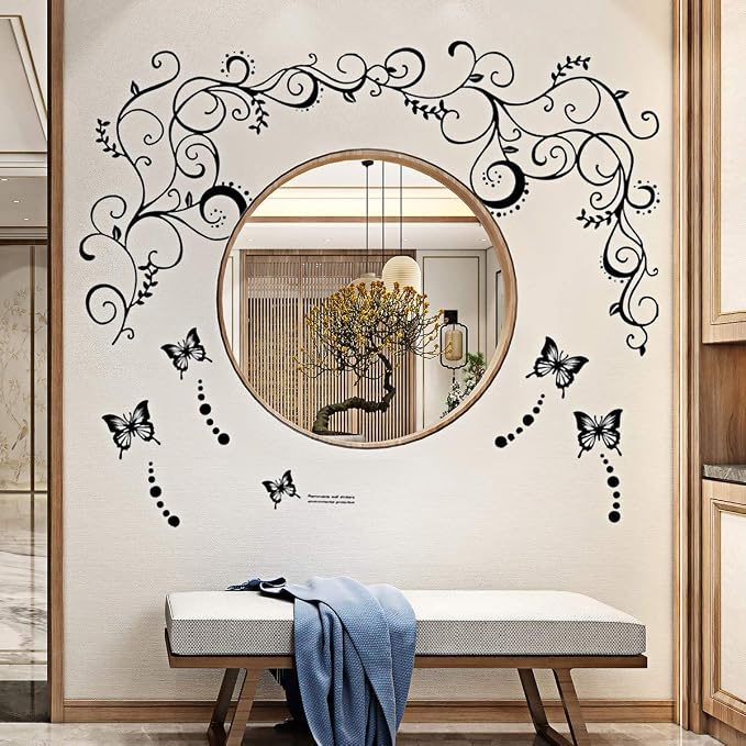 Hot Fashion Removable Vinyl DIY Black Nursery Flowers Vine and Beautiful Butterfly Wall Corner Decals Wall Sticker Murals Home Art Decor for Girls Kids Bedroom Living Room Home Decorations - Image 5