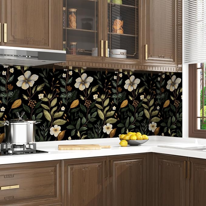 Laatse Dark Green Floral Leaf Vintage Wallpaper Peel and Stick 17.5''x118'' | Self Adhesive/Removable/Waterproof/Thick Vinyl Contact Paper for Bathroom Bedroom Shelf Cabinet Drawer,Prepasted,Easy Peel - Image 8